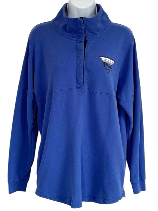 Victoria's Secret Tops - VICTORIA’S SECRET PINK Blue Quarter Snap Pullover Sweatshirt Small Logo